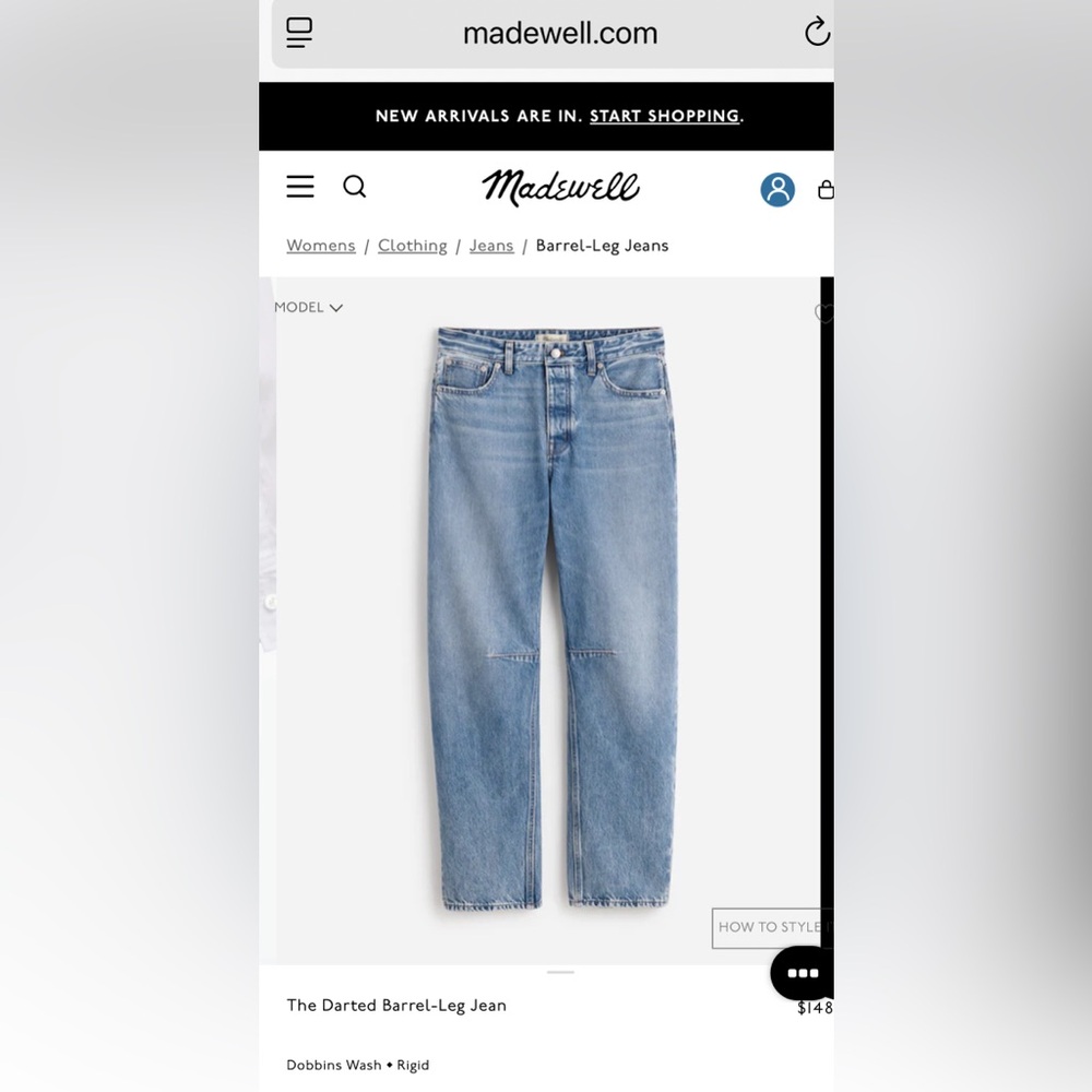 Madewell Blue Darted Barrel Leg Women's Jeans - Picture 2 of 7